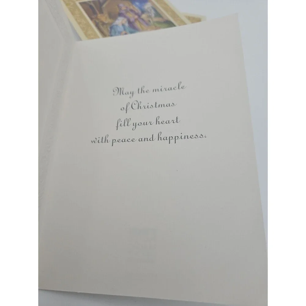 Greeting Merry Christmas Card Nativity Baby Jesus Gold Foil Kmart VTG Bethlehem